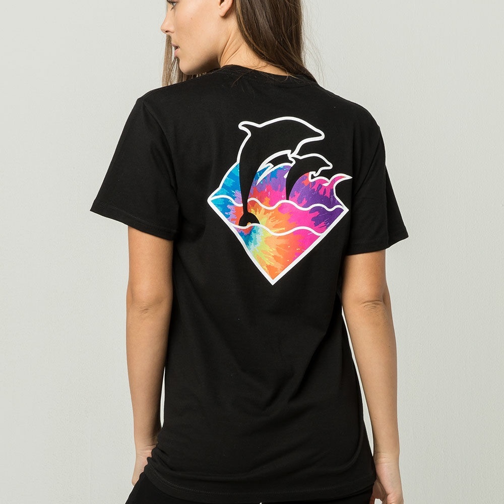 Pink Dolphin Black Tee with Tie Dye Logo